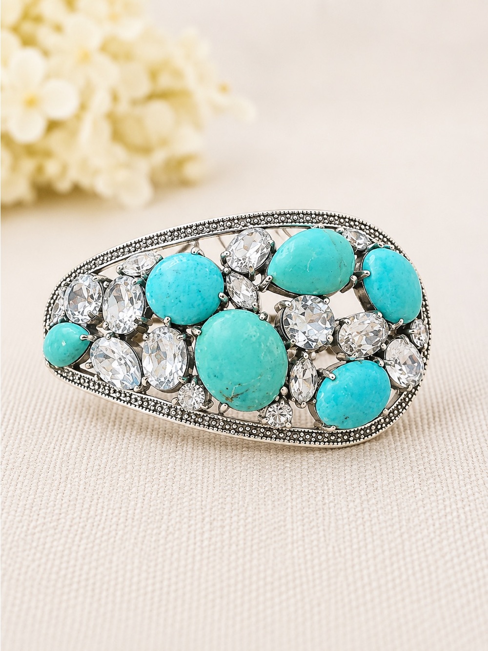 .925 Sterling Silver Turquoise Blue and White Topaz Bracelet